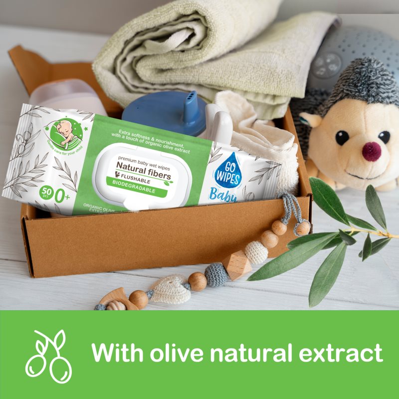 GoWipes Baby Natural Fibers detské jemné vlhčené obrúsky pre citlivú pokožku 0+ 50 ks