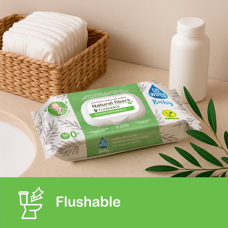 GoWipes Baby Natural Fibers detské jemné vlhčené obrúsky pre citlivú pokožku 0+ 50 ks