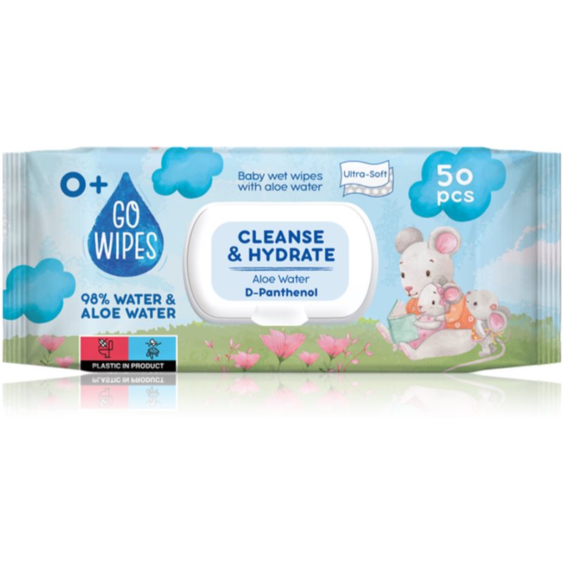 GoWipes Cleanse & Hydrate dětské jemné vlhčené ubrousky pro citlivou pokožku aloe vera 0+ 50 ks