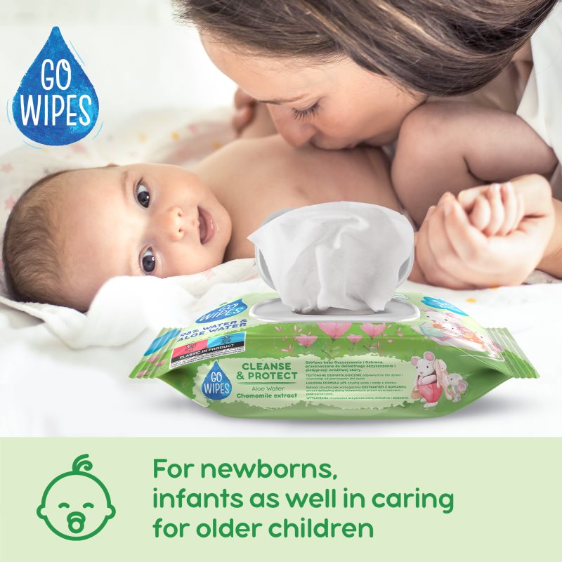 GoWipes Cleanse & Protect Chamomile extract detské jemné vlhčené obrúsky s aloe vera 50 ks