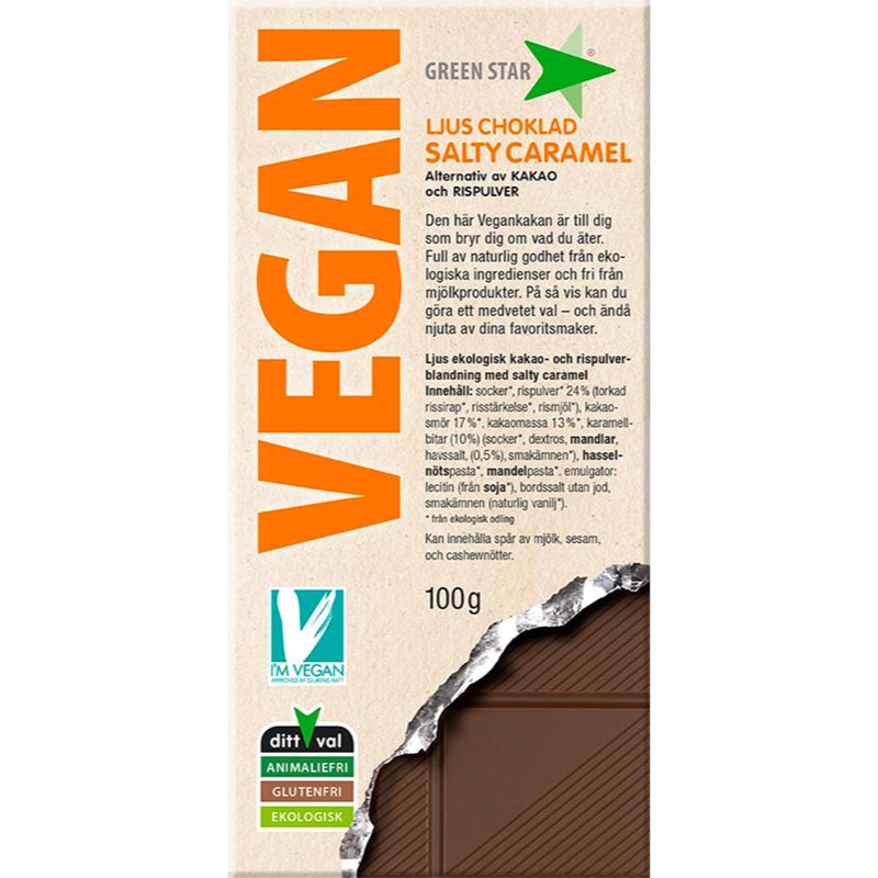 Green Star Vegan Čokoláda se slaným karamelem mléčná čokoláda v BIO kvalitě 100 g
