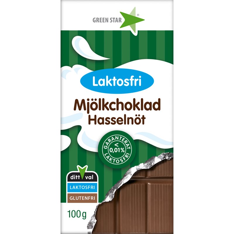 Green Star Bezlaktózová Mléčná čokoláda s lískovými oříšky mléčná čokoláda bez laktózy 100 g