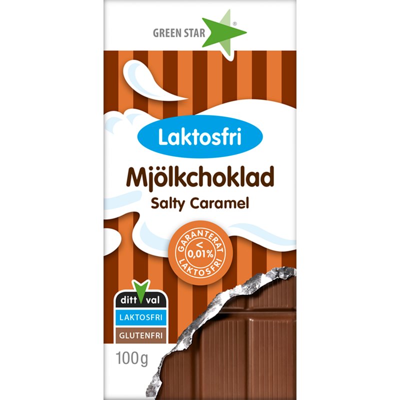 Green Star Bezlaktózová Mléčná čokoláda se slaným karamelem mléčná čokoláda bez laktózy 100 g