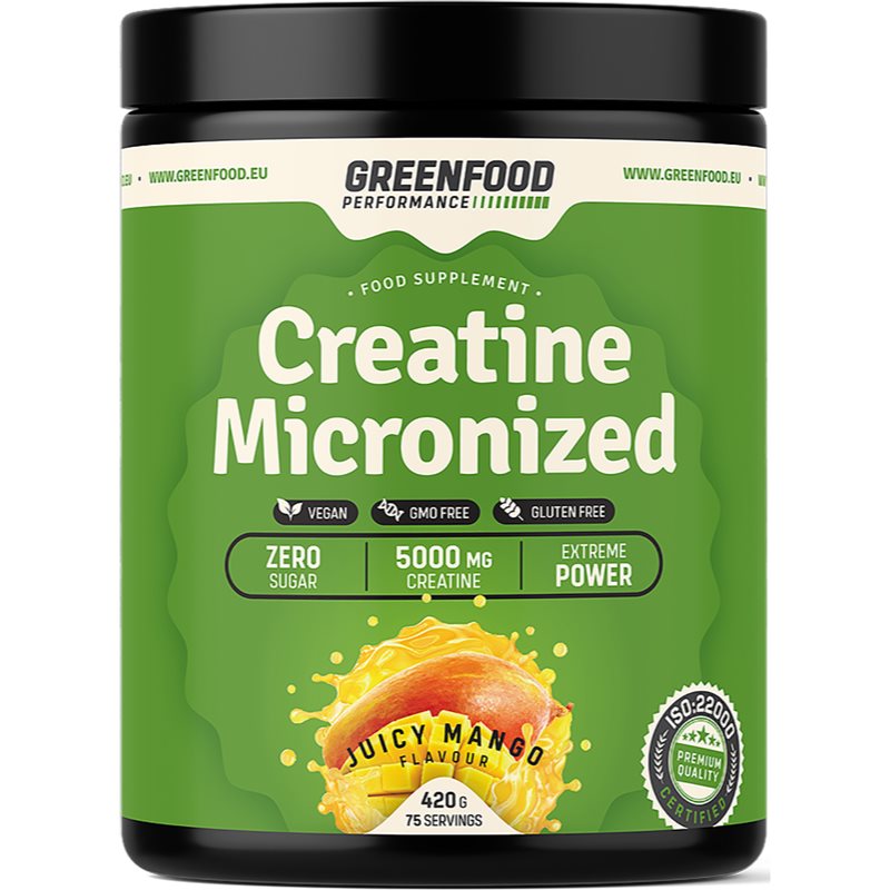 GreenFood Nutrition Performance Creatine Micronized podpora sportovního výkonu příchuť Juicy Mango 420 g