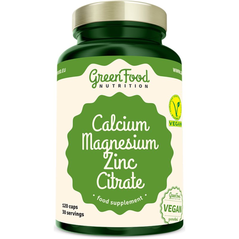 GreenFood Nutrition Calcium & Magnesium & Zinc Citrate kapsle pro podporu zdraví kostí, kloubů a zubů 120 cps