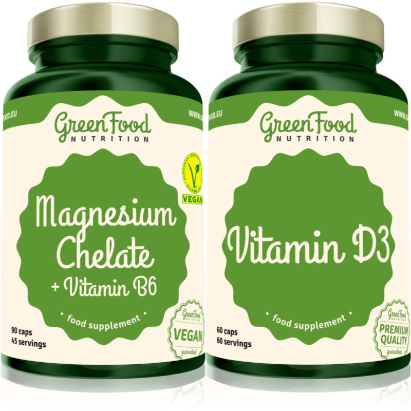GreenFood Nutrition Magnesium Chelate with Vitamin B6 + Vitamin D3 sada (pro podporu imunitního systému)