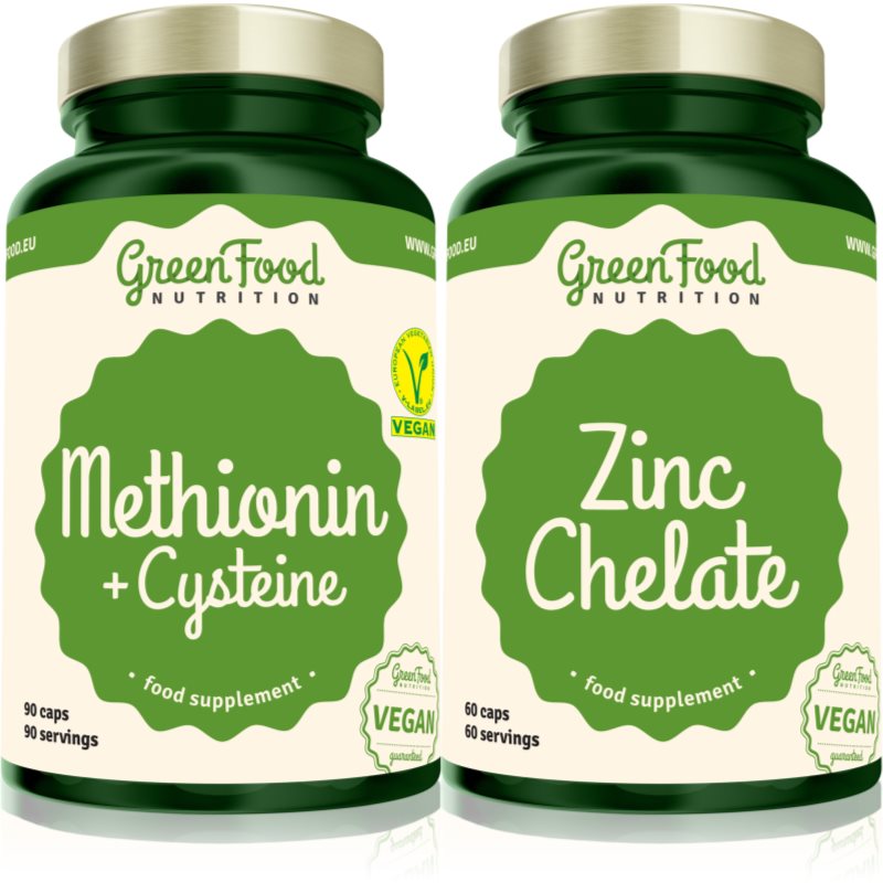 GreenFood Nutrition Methionin with Cysteine + Zinc Chelate sada (pro krásné vlasy, pleť a nehty)