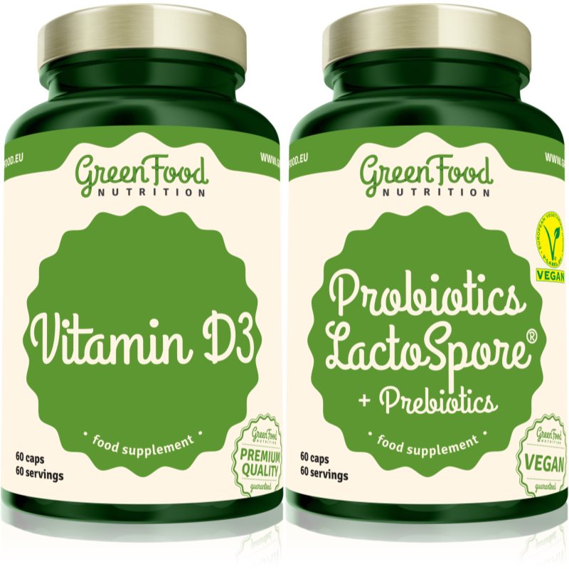 GreenFood Nutrition Probiotics Lactospore® with Prebiotics + Vitamin D3 sada (na podporu trávenia)