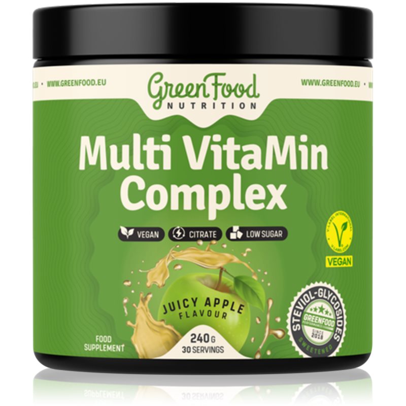 GreenFood Nutrition Multi VitaMin Complex prášek s multivitamínovým komplexem příchuť Juicy Apple 240 g