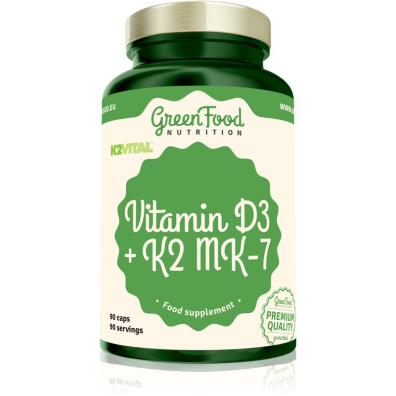 GreenFood Nutrition Vitamin D3 + K2 MK-7 capsules pour soutenir l’immunité, les os et l’activité musculaire 90 cps
