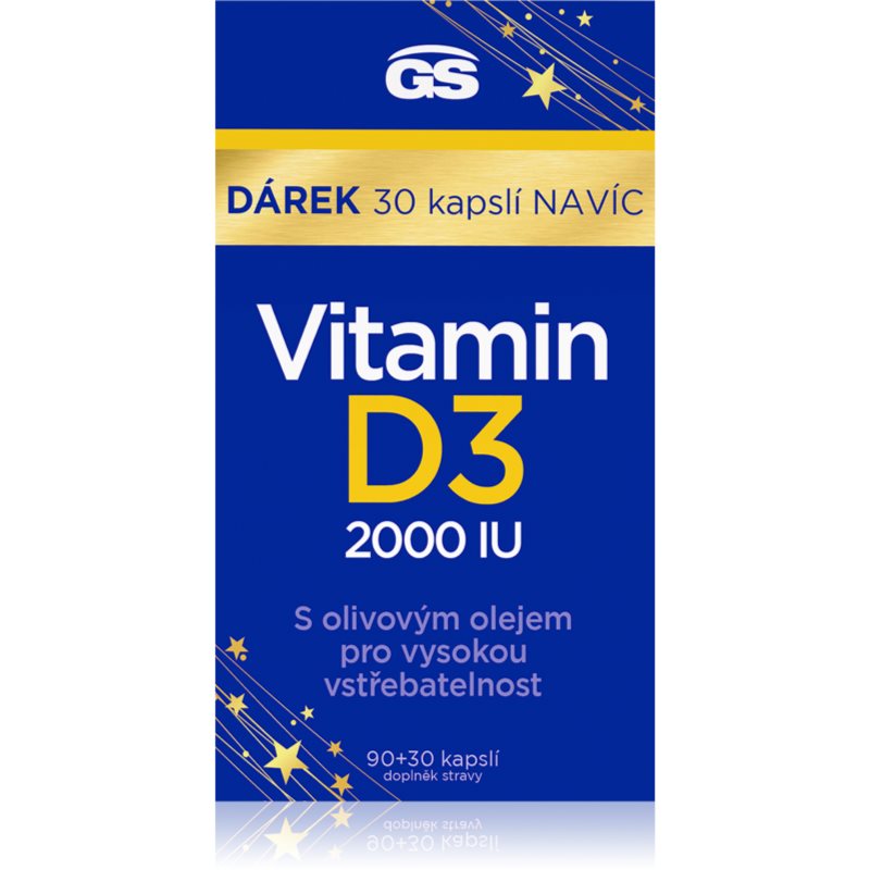 GS Vitamin D3 2000 IU kapsuly na podporu zdravia kostí a kĺbov 120 cps