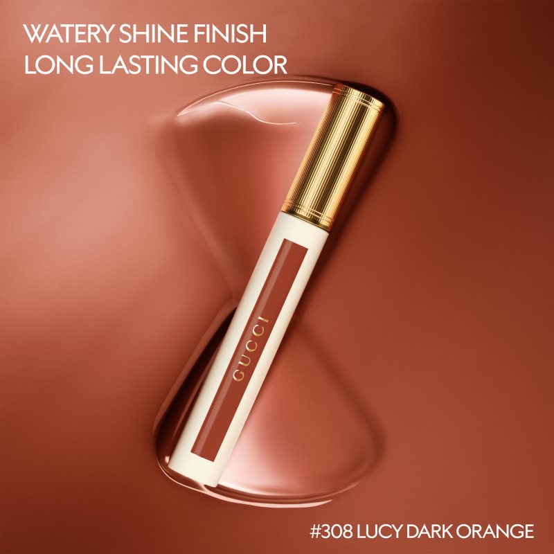 Gucci Glow Oil-In-Water Tint Liquid Lipstick lesklá hydratační tekutá rtěnka odstín 308 Lucy Dark Orange 6.5 ml (obrázek 6)