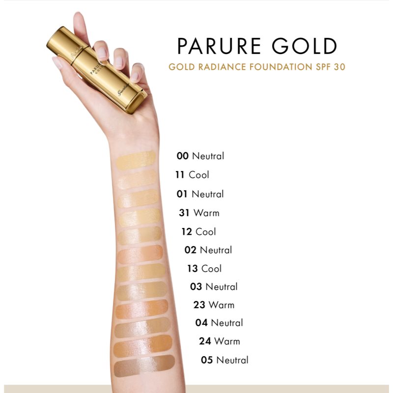 GUERLAIN Parure Gold Radiance Foundation rozjasňujúci fluidný make-up SPF 30 odtieň 01 Pale Beige 30 ml.