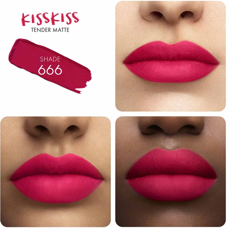 GUERLAIN KissKiss Tender Matte стійка губна помада з матовим ефектом відтінок 666 Lucky Pink 3.5 гр