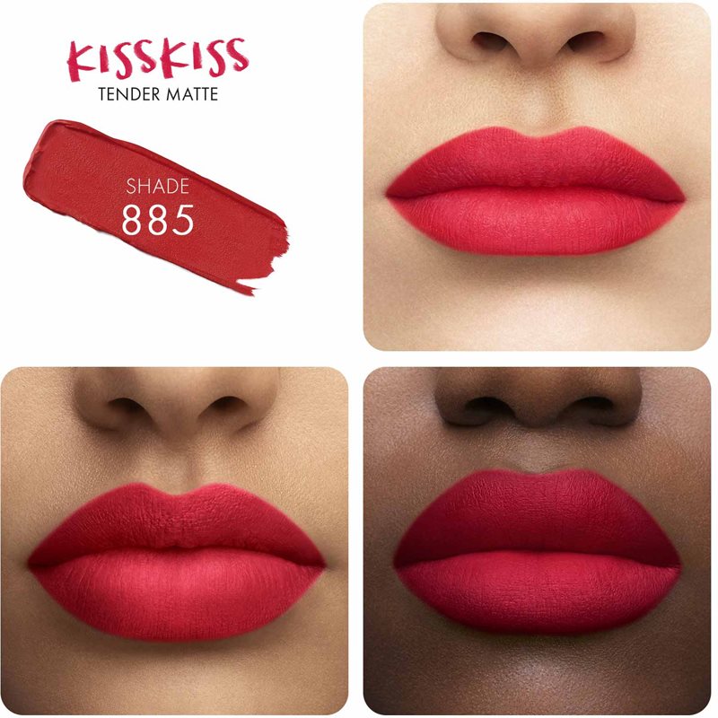 GUERLAIN KissKiss Tender Matte Ultra Matt Long-lasting Lipstick Shade 885 Gentle Coral 3.5 G