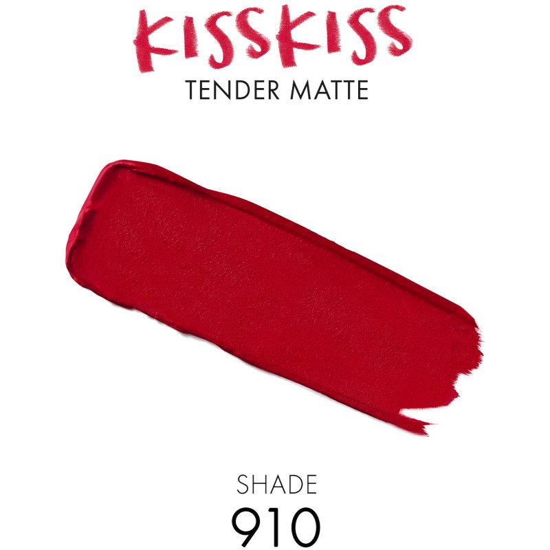GUERLAIN KissKiss Tender Matte стійка губна помада з матовим ефектом відтінок 910 Wanted Red 3.5 гр