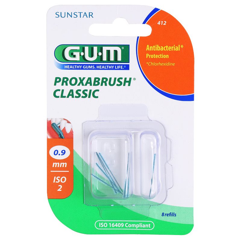 G.U.M Proxabrush Classic blister de brossettes interdentaires rechange 8 pcs 0,9 mm (Interdental Brush) male