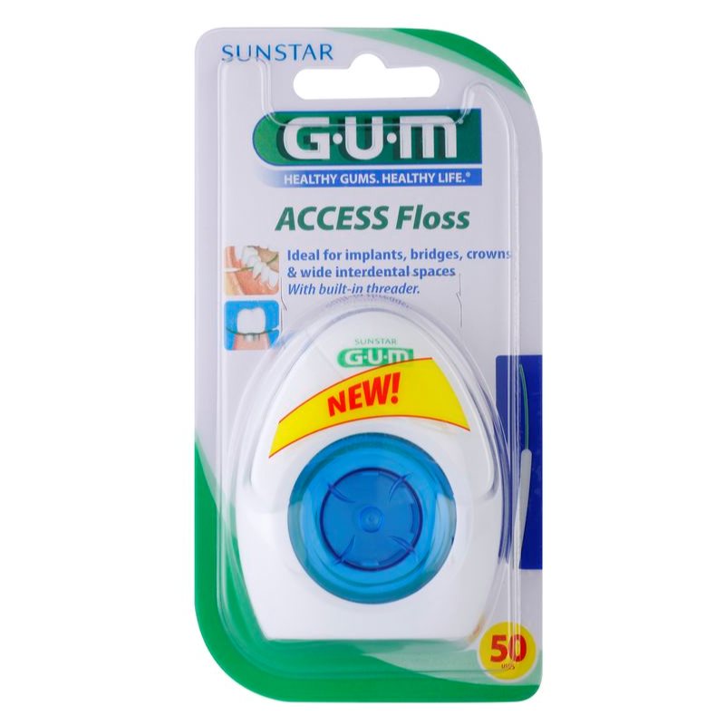 G.U.M Access Floss dantų siūlas nešiojantiems kabes ir turintiems implantus 50 vnt.