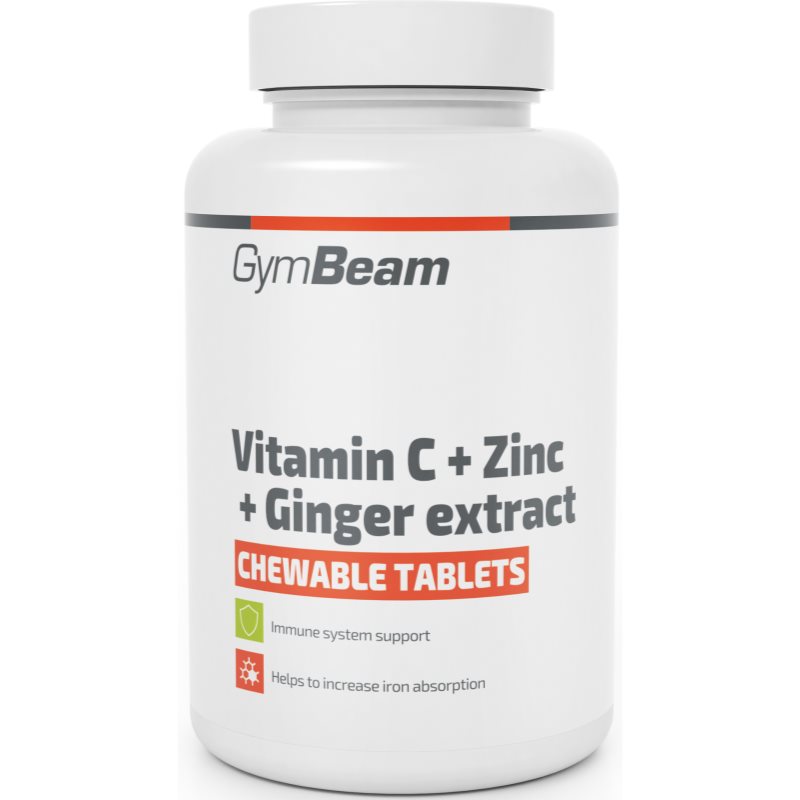 GymBeam Vitamin C + Zinc + Ginger Extract žvýkací tablety pro podporu imunitního systému, krásné vlasy, nehty, pleť a normální stav zubů 90 tbl