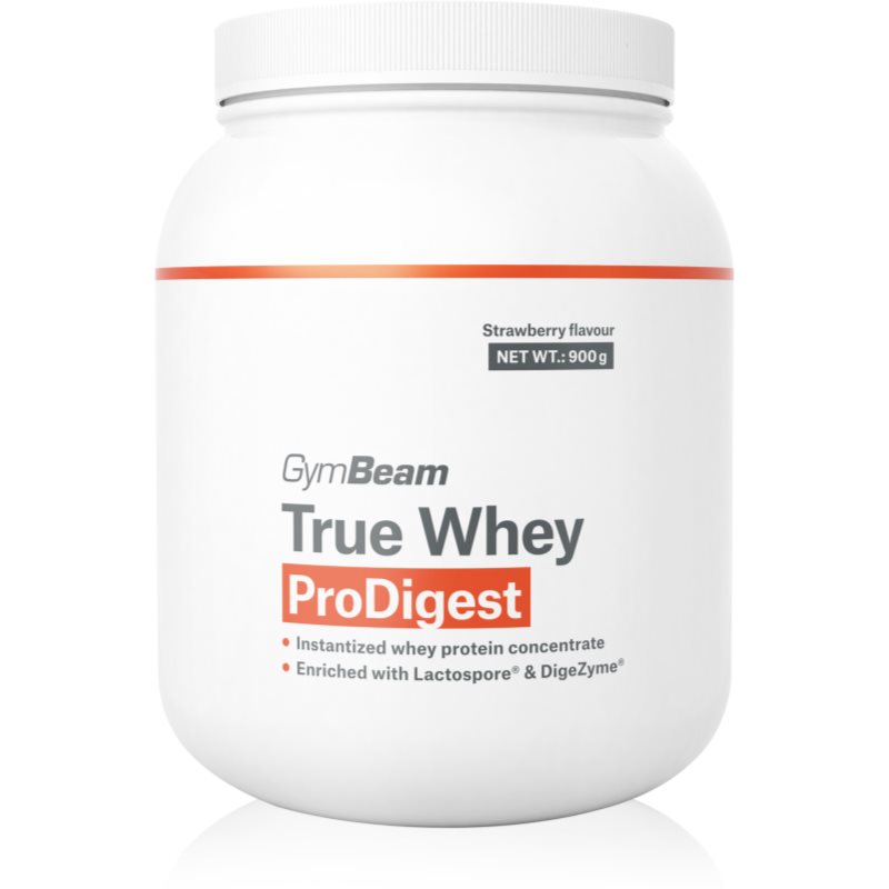 GymBeam True Whey ProDigest syrovátkový protein s trávícími enzymy příchuť Strawberry 900 g