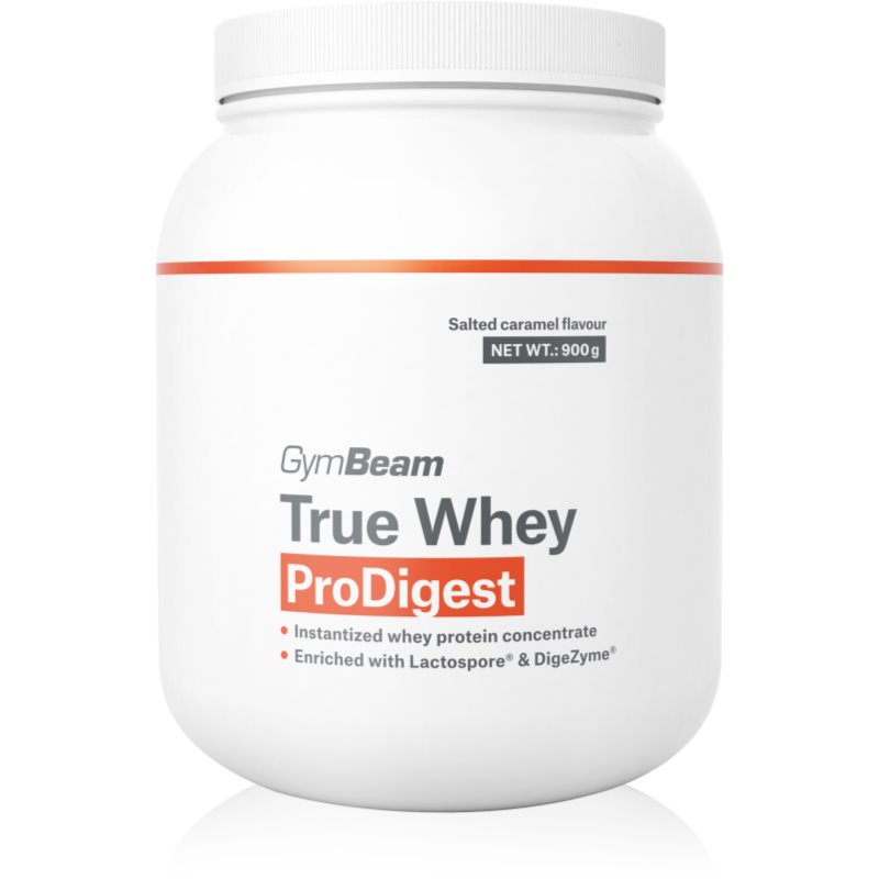 GymBeam True Whey ProDigest srvátkový proteín s tráviacimi enzýmami príchuť Salted Caramel 900 g