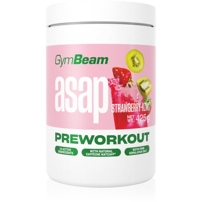 GymBeam ASAP Pre-Workout rozpustný nápoj pro podporu sportovního výkonu příchuť Strawberry Kiwi 425 g