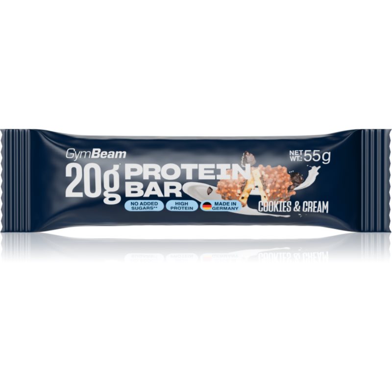 GymBeam 20 g Protein Bar proteinová tyčinka bez přidaného cukru příchuť Cookies & Cream 55 g