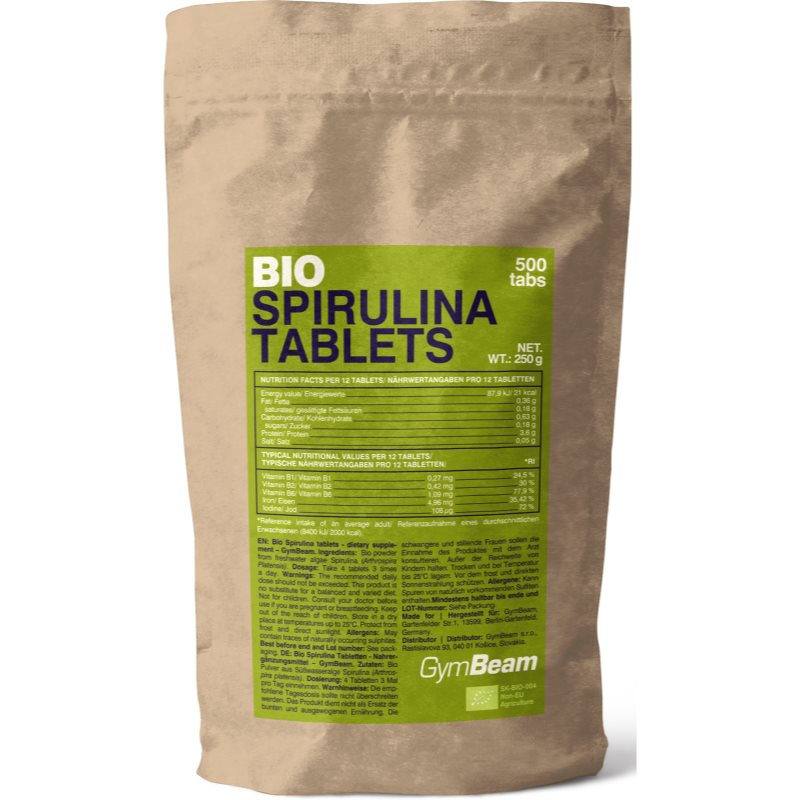 GymBeam Spirulina BIO prírodný antioxidant v tabletách 500 tbl