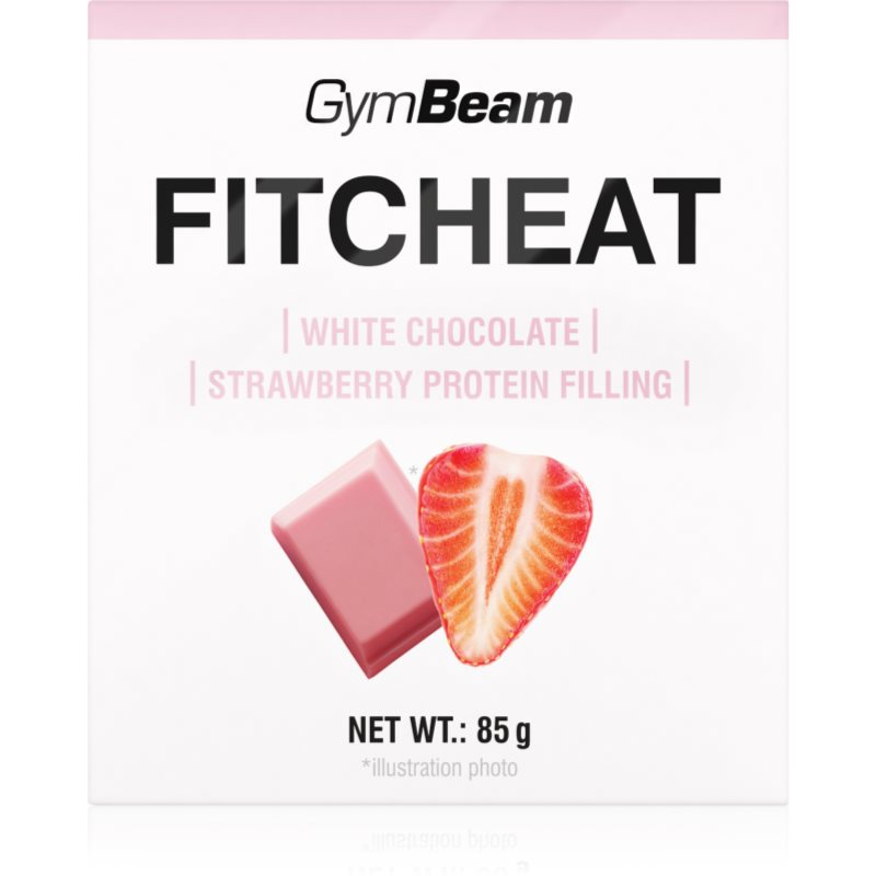 GymBeam Fitcheat Protein Chocolate proteinová čokoláda příchuť White Chocolate Strawberry 80 g