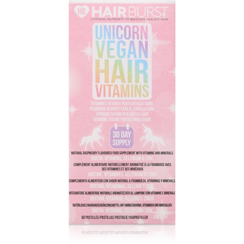 Hairburst Unicorn Vegan Hair Vitamins compresse da masticare per la bellezza dei capelli e della pelle 60 pz