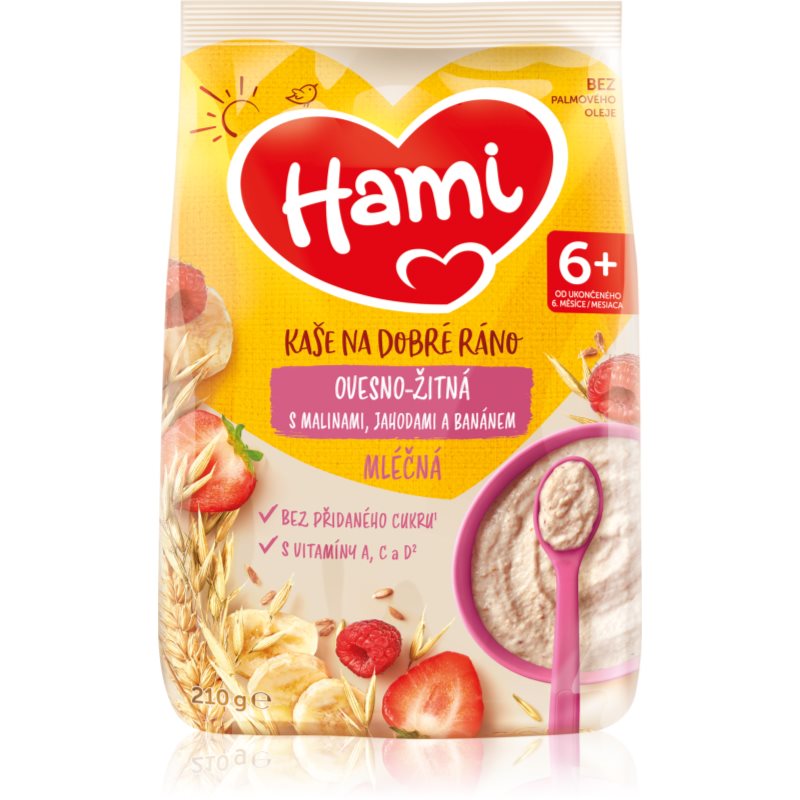 Hami Kaša na Dobré Ráno Ovseno-Ražná s Malinami, Jahodami a Banánom mliečna kaša 210 g kúpite na Notino.sk