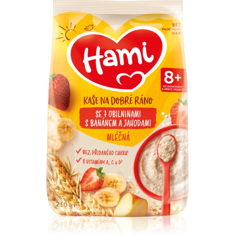 Hami Kaša na Dobré Ráno so 7 Obilninami s Banánom a Jahodami mliečna kaša 210 g kúpite na Notino.sk