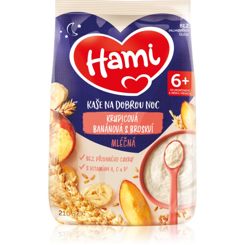 Hami Kaša na Dobrú Noc Krupicová Banánová s Broskyňou mliečna kaša 210 g kúpite na Notino.sk