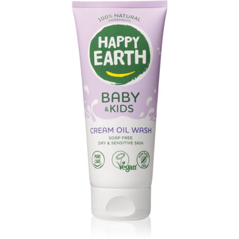 Happy Earth 100% Natural Cream Oil Wash for Baby & Kids ulei de curatare pentru piele uscata si sensibila 200 ml