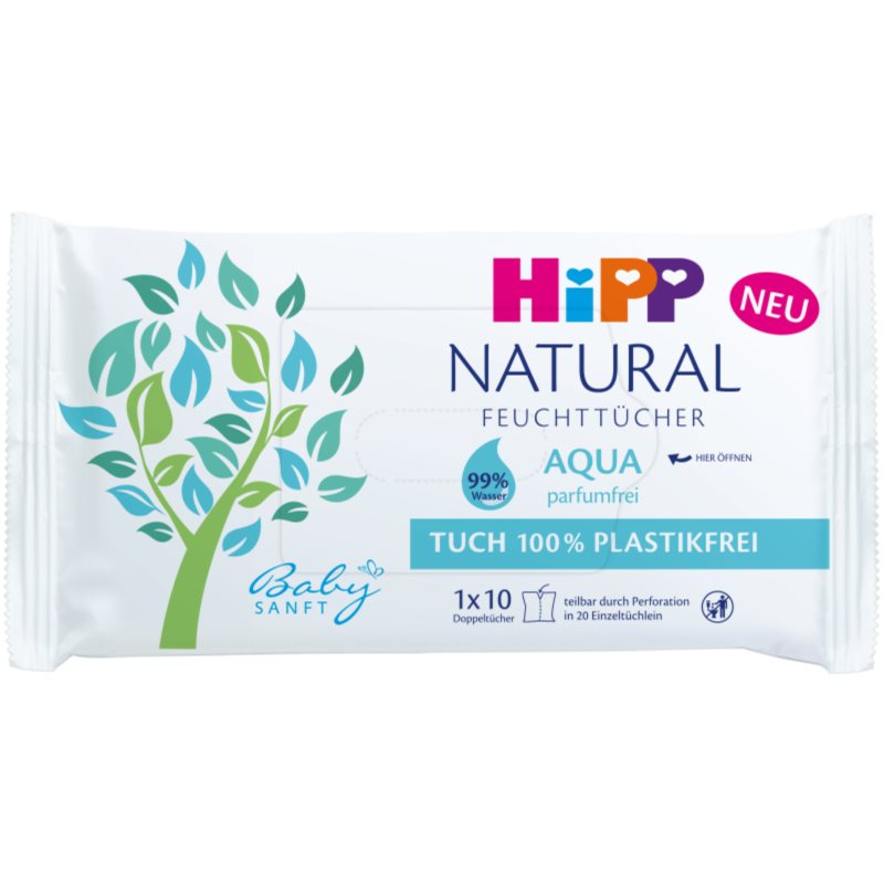 Hipp Babysanft Aqua Natural nedves tisztító törlőkendők gyermekeknek születéstől kezdődően 10 db