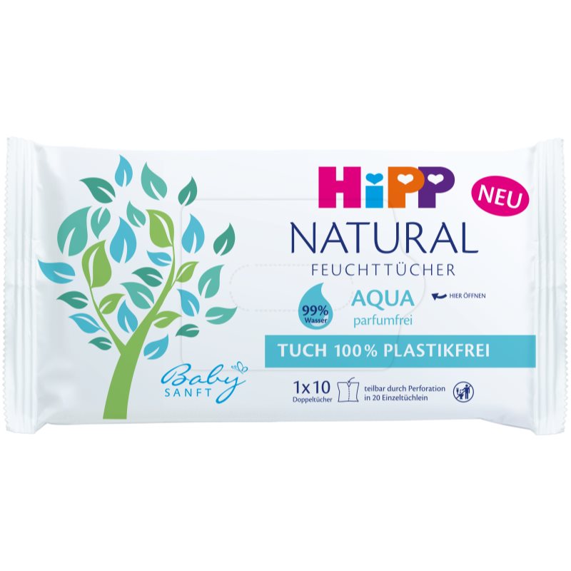Hipp Babysanft Aqua Natural вологі очищуючі серветки для дітей від народження 10 кс