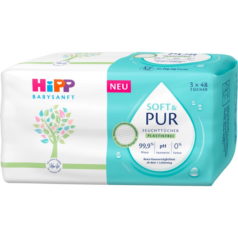 Hipp Soft & Pur nawilżane chusteczki oczyszczające dla dzieci od urodzenia 3x48 szt.