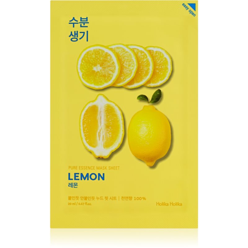 Holika Holika Pure Essence Lemon освіжаюча тканинна маска для обличчя з вітаміном С 20 мл