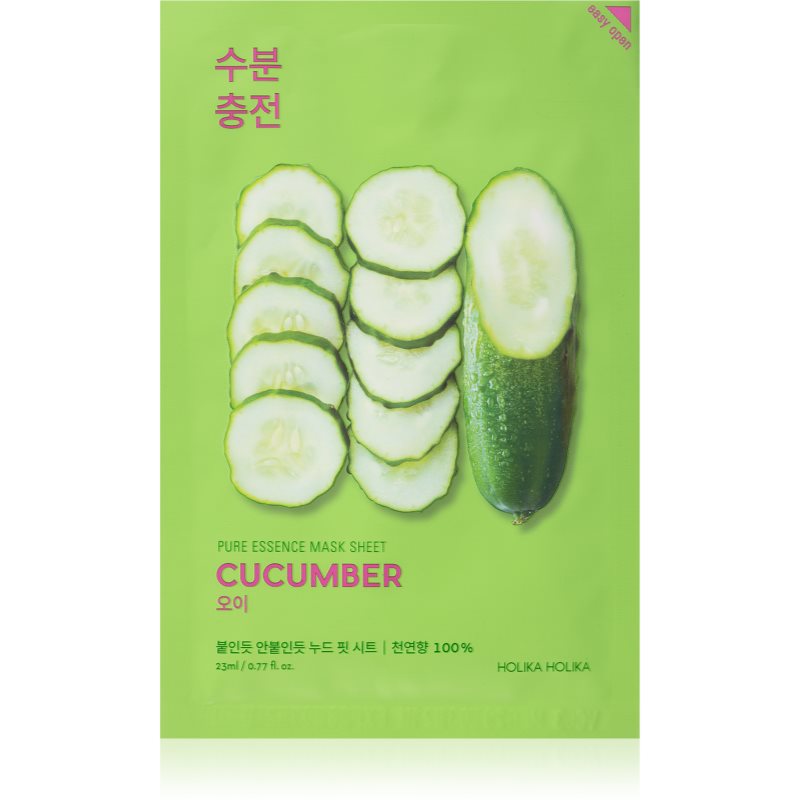 Holika Holika Pure Essence Cucumber тканинна маска зі заспокоюючим ефектом для чутливої шкіри схильної до почервонінь 5x20 мл