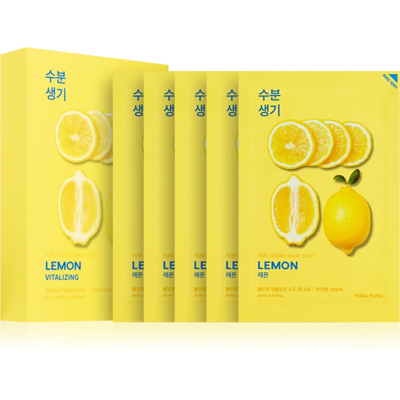 Holika Holika Pure Essence Lemon Sheet maska za omekšavanje s osvježavajućim učinkom s vitaminom C 5x20 ml