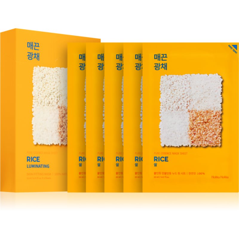 Holika Holika Pure Essence Rice brightening and revitalising sheet mask 5x20 ml
