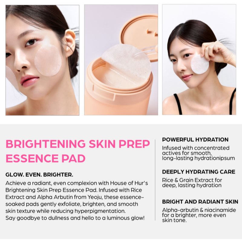 House of Hur Brightening Skin Prep Essence Pad tonizačné vankúšiky pre zjednotenie farebného tónu pleti 140 ml (obrázok 6)