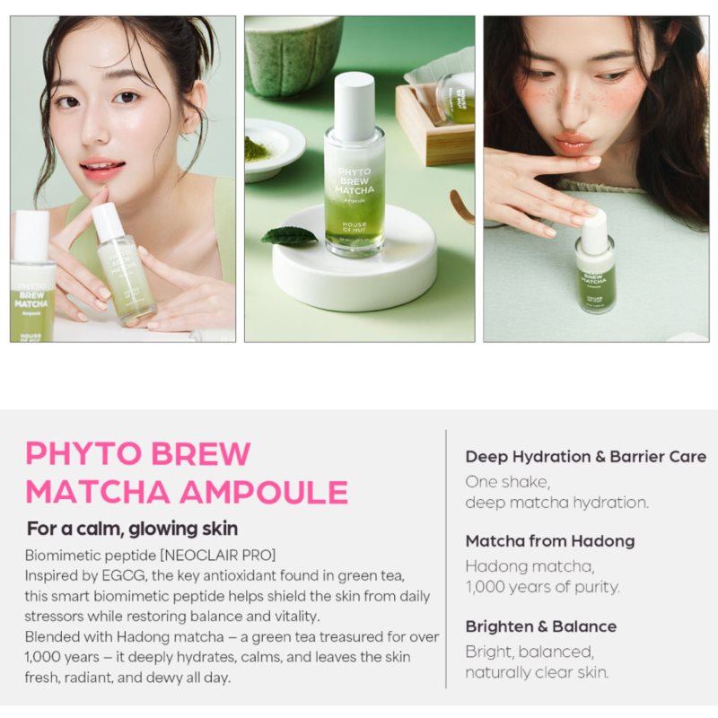House of Hur Phyto Brew Matcha Ampoule hydratačné a upokojujúce sérum pre rozjasnenie pleti 50 ml (obrázok 6)