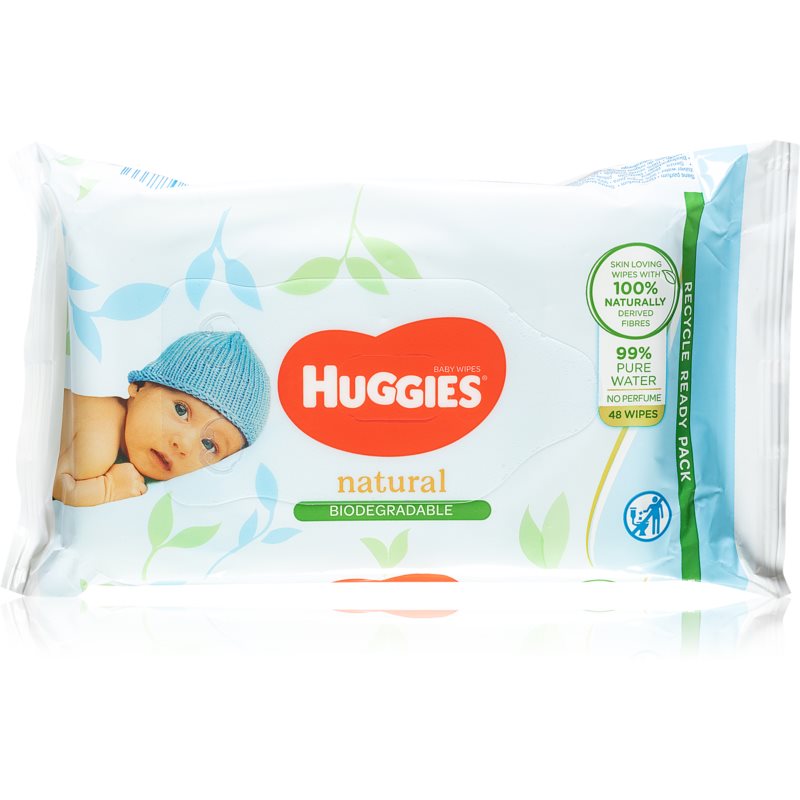 Huggies Natural Biodegradable valomosios servetėlės vaikams nuo gimimo 48 vnt.