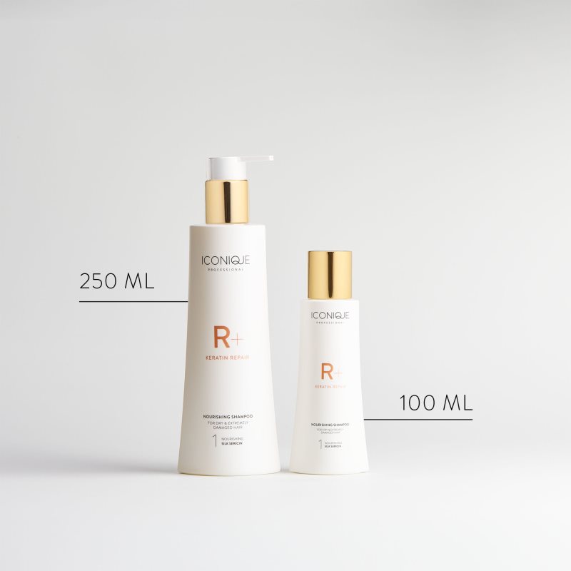 ICONIQUE Professional R+ Keratin Repair Nourishing Shampoo Shampoing Rénovateur à La Kératine Pour Cheveux Secs Et Abîmés 250 Ml