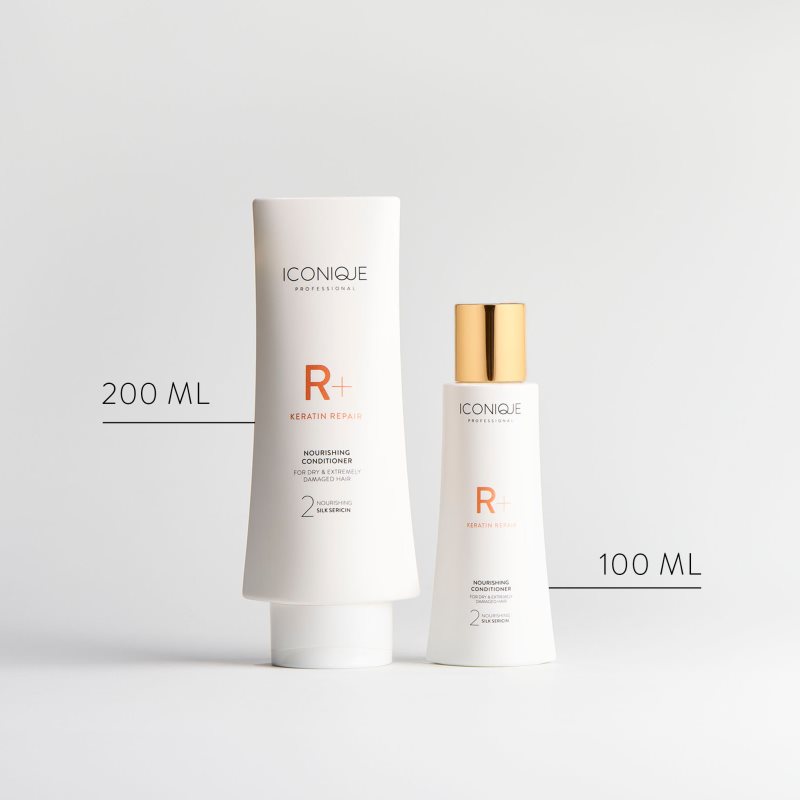 ICONIQUE Professional R+ Keratin Repair Nourishing Conditioner Après-shampooing Rénovateur à La Kératine Pour Cheveux Secs Et Abîmés 200 Ml