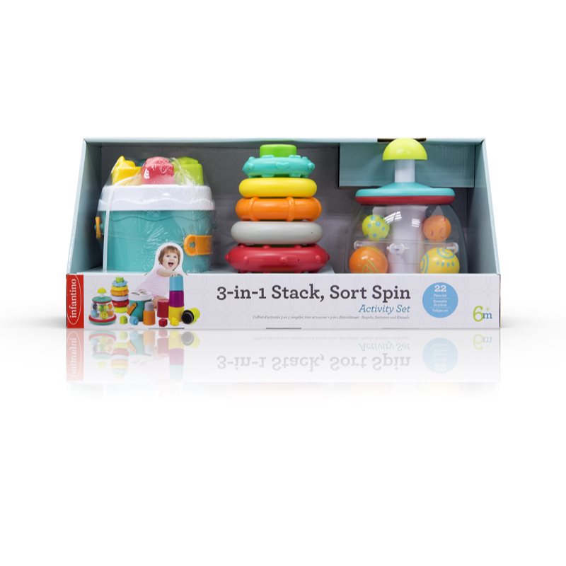 Infantino Stack, Sort & Spin набір іграшок 3в1 22 кс