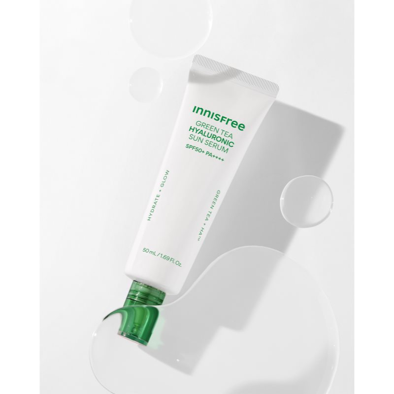 innisfree Green Tea Hyaluronic Sun Serum hydratačný ochranný fluid s upokojujúcim účinkom SPF 50+ 50 ml (obrázok 3)