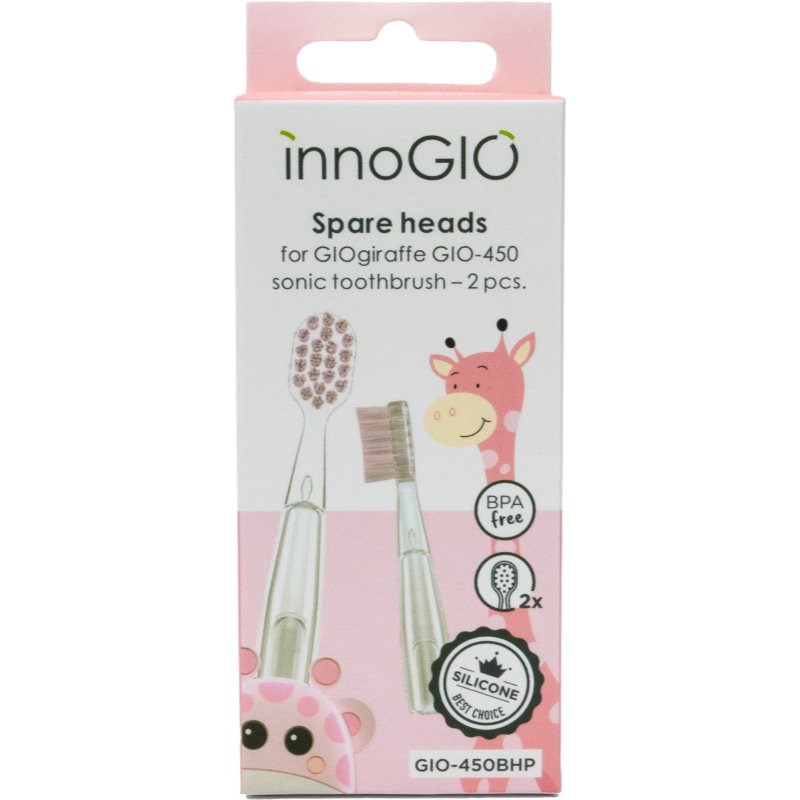 InnoGIO GIOGiraffe Spare Heads For Sonic Toothbrush запасні головки для електричної зубної щітки для дітей GIOGiraffe Sonic Toothbrush Pink 2 кс