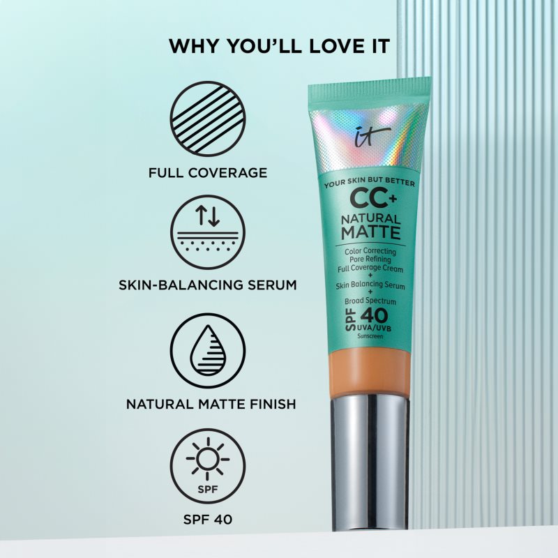IT Cosmetics Your Skin But Better CC+ Natural Matte CC krém pro matný vzhled SPF 40 Rich Honey 32 ml (obrázek 5)